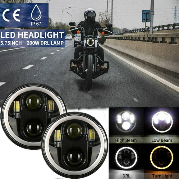 5-3/4 5.75 inch LED Halo Motorcycle Headlight Hi/Lo Beam Led Projector Headlight, 2PCs