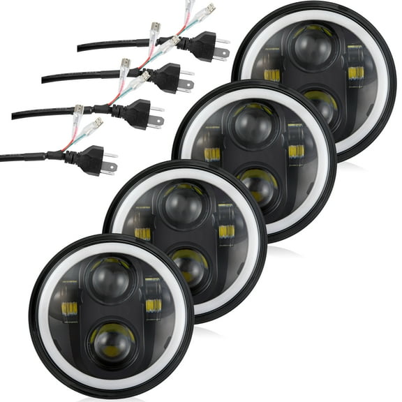 5 3/4'' 5.75 inch LED Headlight Round 4pcs Reflector Hi/Lo Beam with DRL Sealed Beam H5001 H5006 Compatible with Peterbilt 349 359 Compatible with Chevy Impala 59-76 Compatible with Dodge