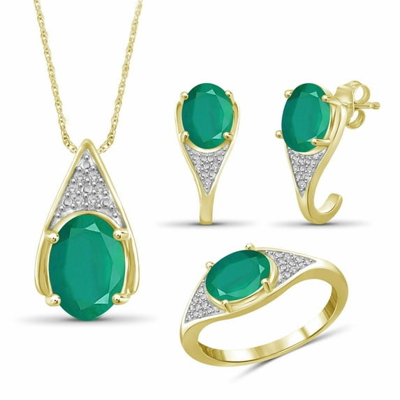 5 3/4 Carat T.G.W. Emerald And White Diamond Accent 14K Gold over Silver 3-Piece Jewelry set