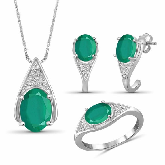 5 3/4 Carat T.G.W. Emerald And White Diamond Accent Sterling Silver 3-Piece Jewelry set