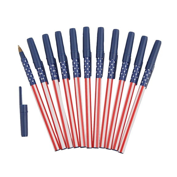 5 3/4" Patriotic USA Flag Stars & Stripes Stick Pens - 12 Pieces