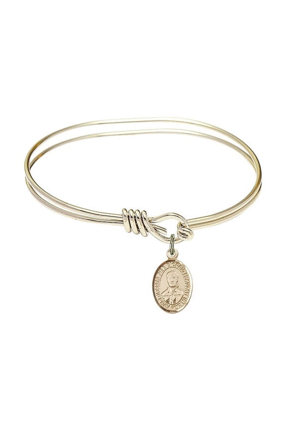5 3/4 inch Oval Eye Hook Bangle Bracelet w/ Blessed Pier Giorgio Frassati in Gold-Filled