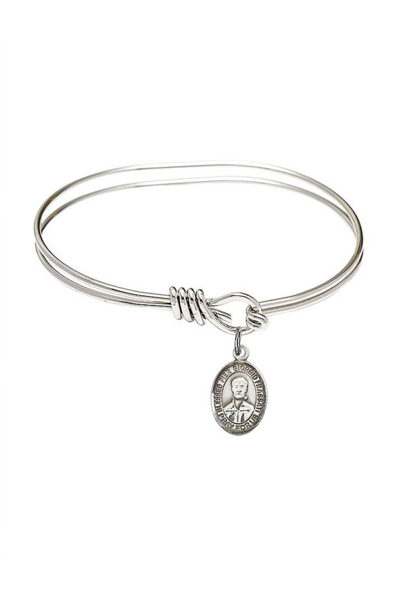 5 3/4 inch Oval Eye Hook Bangle Bracelet w/ Blessed Pier Giorgio Frassati in Sterling Silver