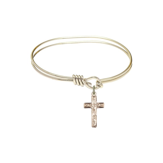 5 3/4 inch Oval Eye Hook Bangle Bracelet w/ Cross in Gold-Filled