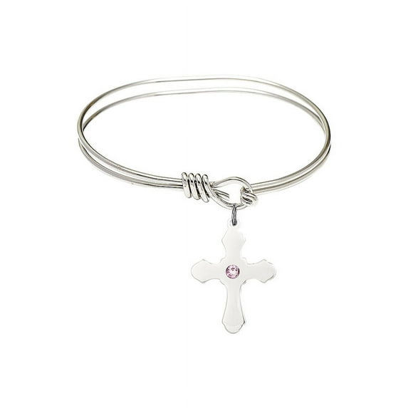5 3/4 inch Oval Eye Hook Bangle Bracelet w/ Cross medal charm w/ Light Purple Swarovski Crystal