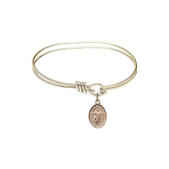 5 3/4 inch Oval Eye Hook Bangle Bracelet w/ Divine Mercy in Gold-Filled