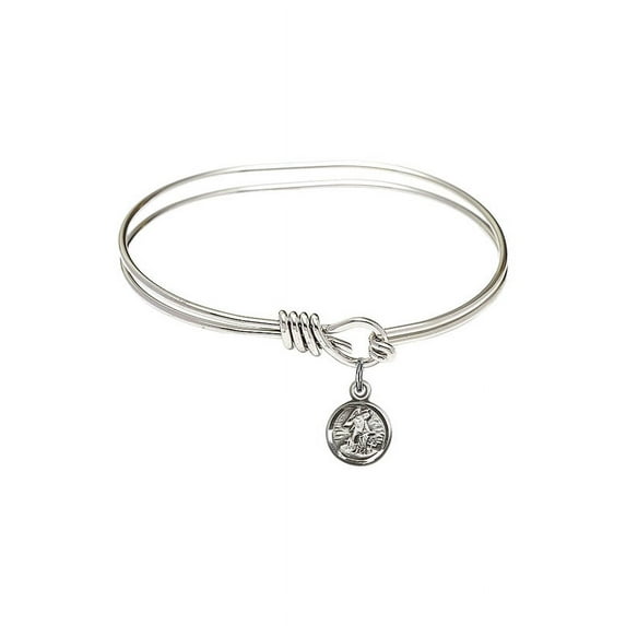 5 3/4 inch Oval Eye Hook Bangle Bracelet w/ Guardian Angel in Sterling Silver