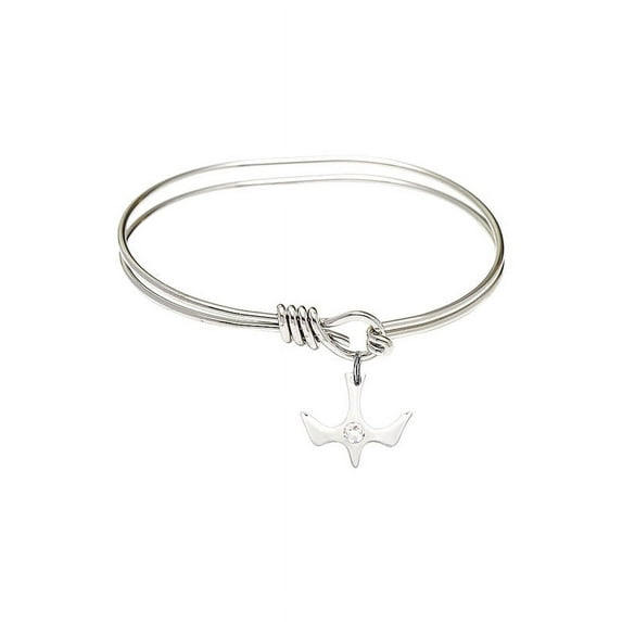 5 3/4 inch Oval Eye Hook Bangle Bracelet w/ Holy Spirit medal charm w/ April Crystal Swarovski Crystal