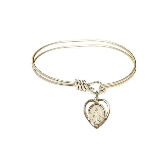 5 3/4 inch Oval Eye Hook Bangle Bracelet w/ Miraculous Medal in Gold-Filled