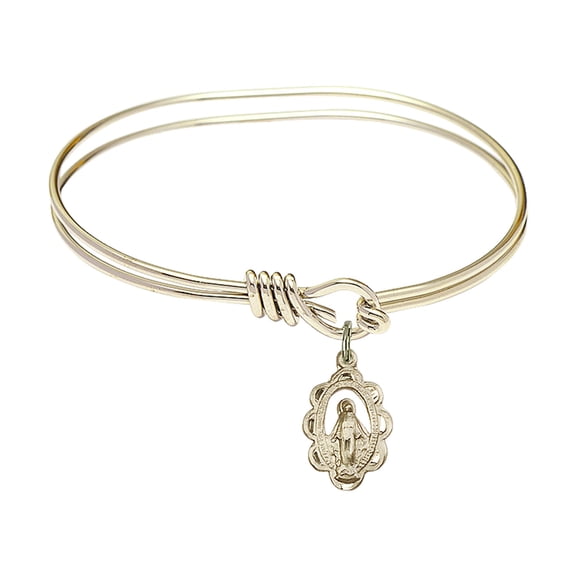 5 3/4 inch Oval Eye Hook Bangle Bracelet w/ Miraculous Medal in Gold-Filled