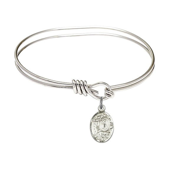 5 3/4 inch Oval Eye Hook Bangle Bracelet w/ Miraculous Medal in Sterling Silver