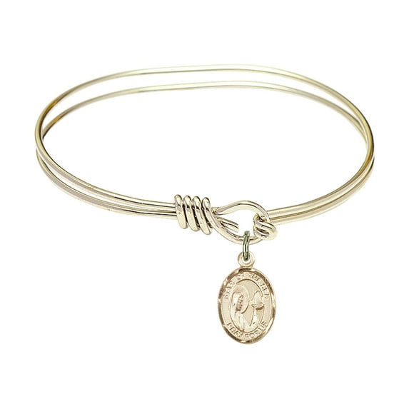 5 3/4 inch Oval Eye Hook Bangle Bracelet w/ Our Lady of Star of the Sea in Gold-Filled