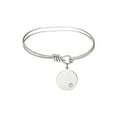 thumbnail image 1 of 5 3/4 inch Oval Eye Hook Bangle Bracelet w/ Plain Disc medal charm w/ March Blue Swarovski Crystal, 1 of 3