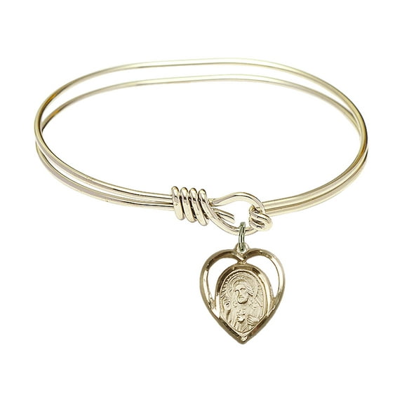 5 3/4 inch Oval Eye Hook Bangle Bracelet w/ Scapular in Gold-Filled
