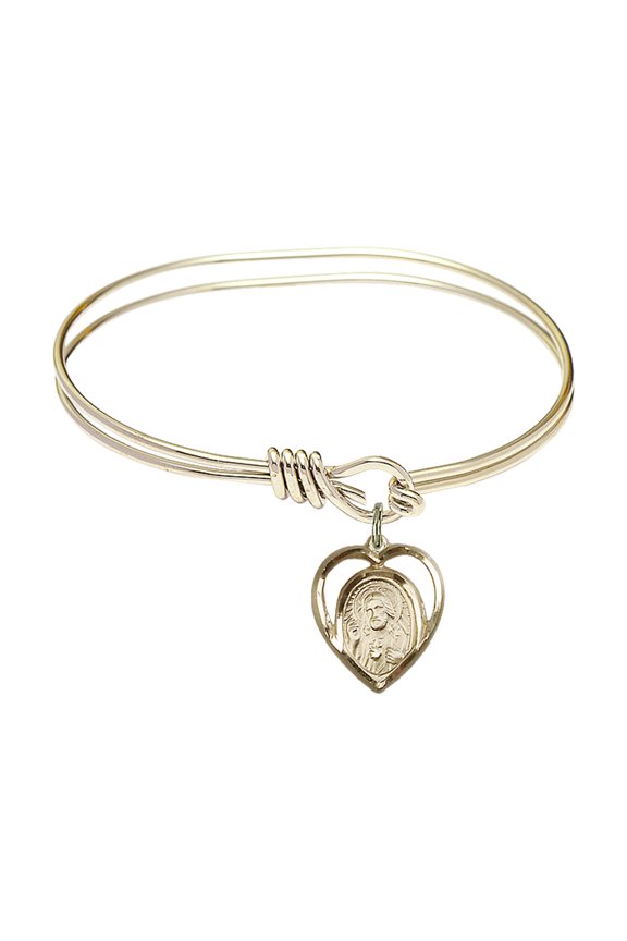 5 3/4 inch Oval Eye Hook Bangle Bracelet w/ Scapular in Gold-Filled