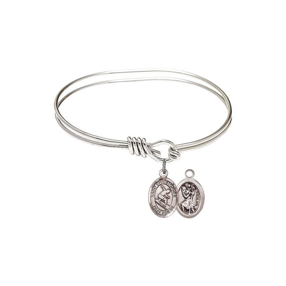 5 3/4 inch Oval Eye Hook Bangle Bracelet w/ St. Christopher/Surfing in Sterling Silver