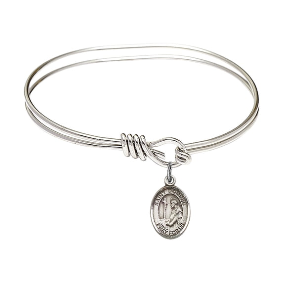 5 3/4 inch Oval Eye Hook Bangle Bracelet w/ St. Dominic de Guzman in Sterling Silver