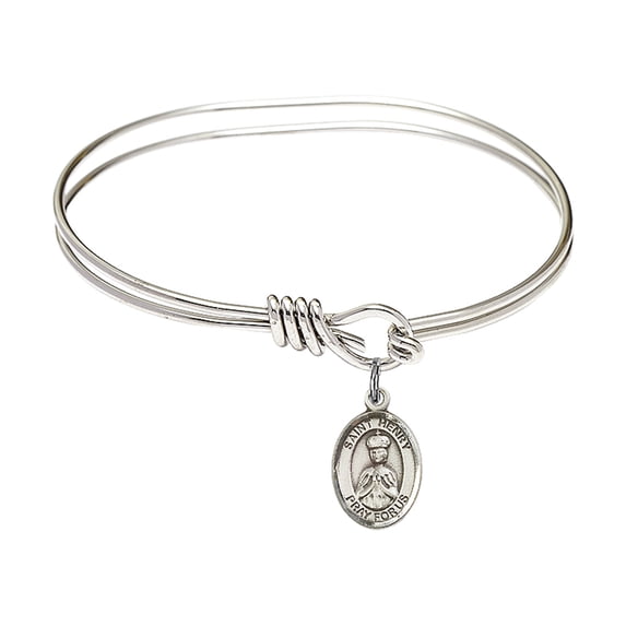 5 3/4 inch Oval Eye Hook Bangle Bracelet w/ St. Henry II in Sterling Silver