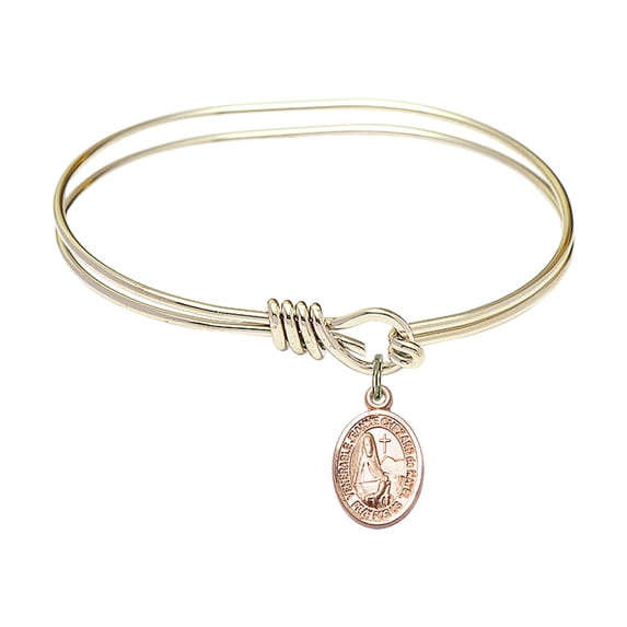 5 3/4 inch Oval Eye Hook Bangle Bracelet w/ St. Jeanne Chezard de Matel in Gold-Filled
