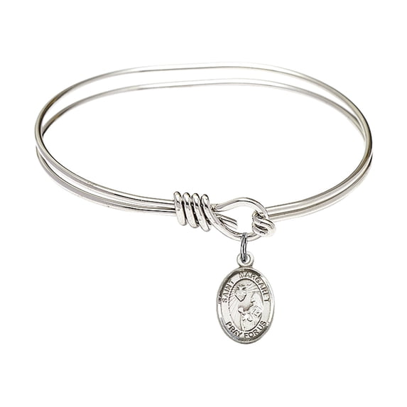5 3/4 inch Oval Eye Hook Bangle Bracelet w/ St. Margaret Mary Alacoque in Sterling Silver