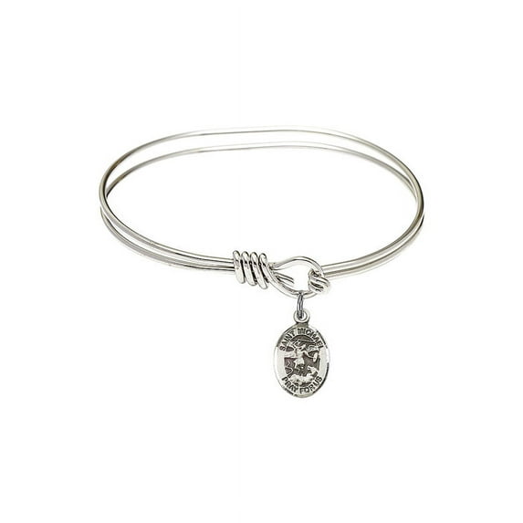 5 3/4 inch Oval Eye Hook Bangle Bracelet w/ St. Michael the Archangel in Sterling Silver