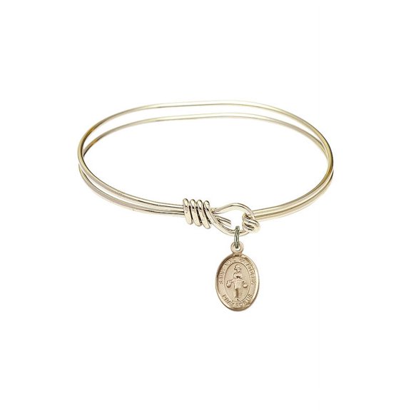 5 3/4 inch Oval Eye Hook Bangle Bracelet w/ St. Nino de Atocha in Gold-Filled