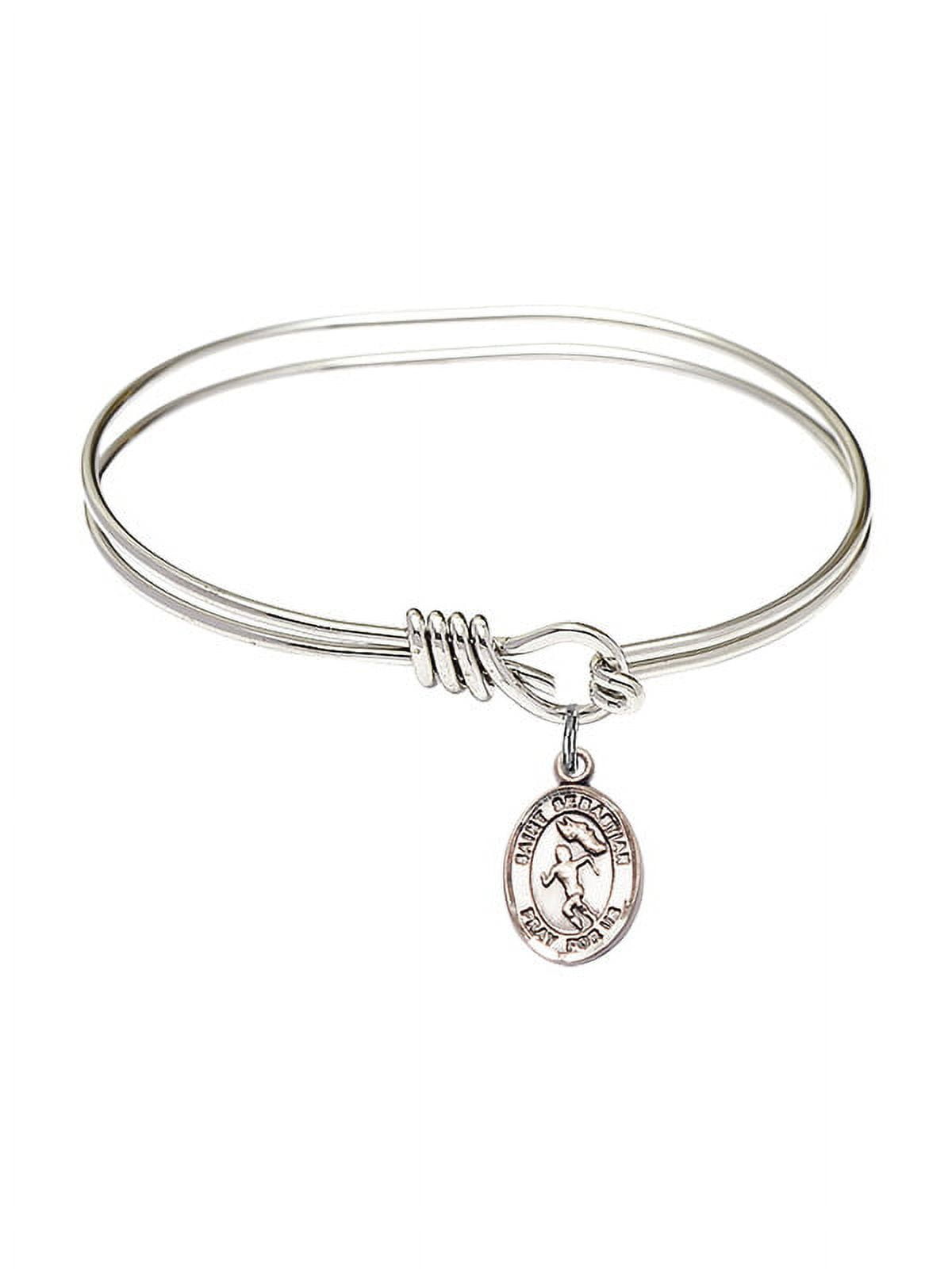 5 3/4 inch Oval Eye Hook Bangle Bracelet w/ St. Sebastian/Track&Field in Sterling Silver