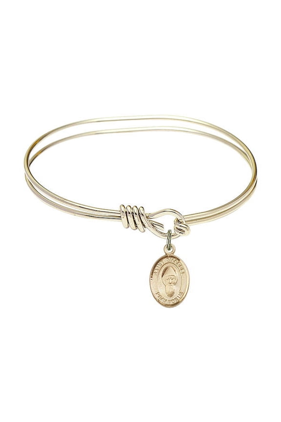 5 3/4 inch Oval Eye Hook Bangle Bracelet w/ St. Sharbel in Gold-Filled