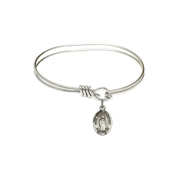 5 3/4 inch Oval Eye Hook Bangle Bracelet w/ St. Thomas A Becket in Sterling Silver