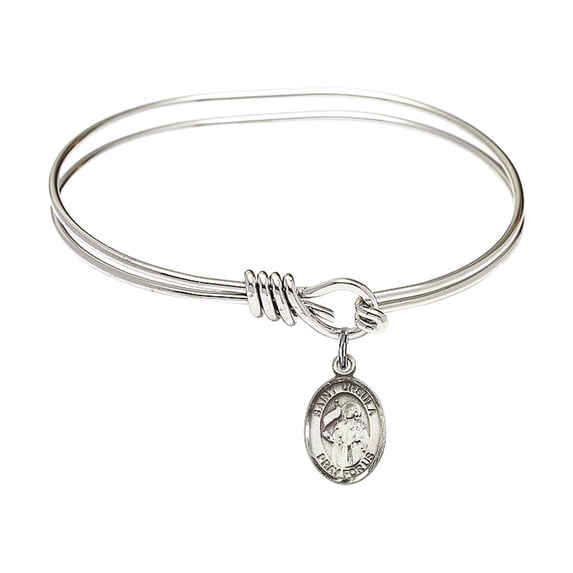 5 3/4 inch Oval Eye Hook Bangle Bracelet w/ St. Ursula in Sterling Silver