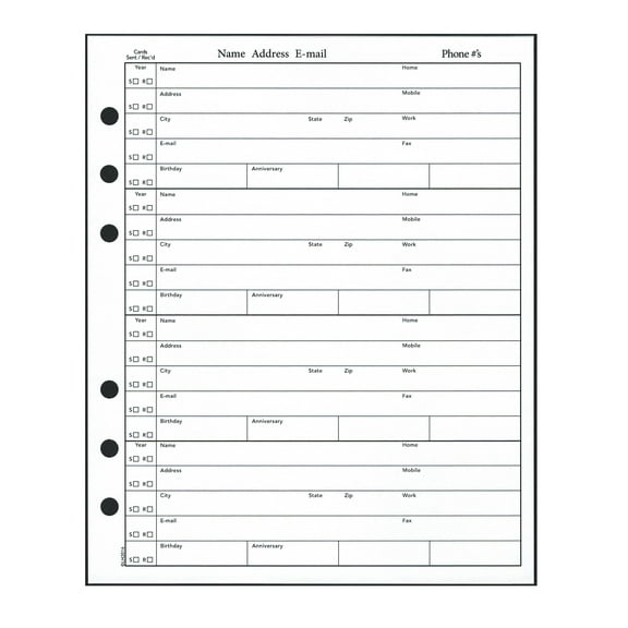 5 3/4 x 7 Inch Address Refills 48 Pages (24 Sheets) Fits Hallmark Address Books