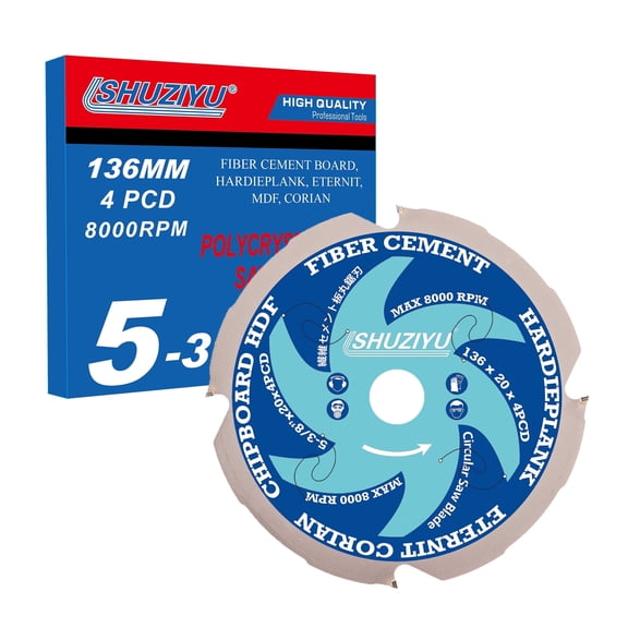 5-3/8"(136mm)-4PCD, Arbor 20mm with 5/8" Washer, Polycrystalline Diamond Tipped 4 PCD, Hardie Blade, Fiber Cement Circular Saw Blade