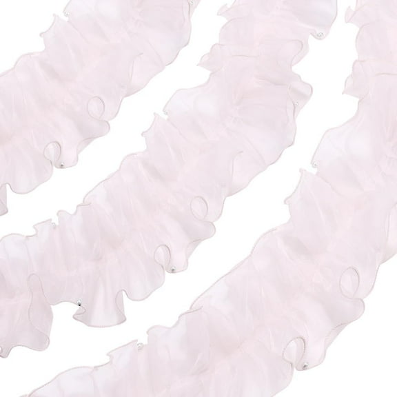 5 3/8 Inch Pink Ruffled Lace Trim Vintage Organza Ruffle Applique Trimmings Pleated Pearl Beaded Gathered Tulle Fabric Ribbon for Sewing Making Crafts Bridal Wedding Dresses Costume Supply