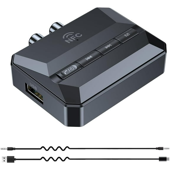 5.3 Bluetooth Receiver for Home Stereo, Bluetooth to RCA/AUX Adapter, Bluetooth RCA Audio Adapter with NFC Function, Support USB Drive and TF Card Music Playback, Use on Old Speaker Devices