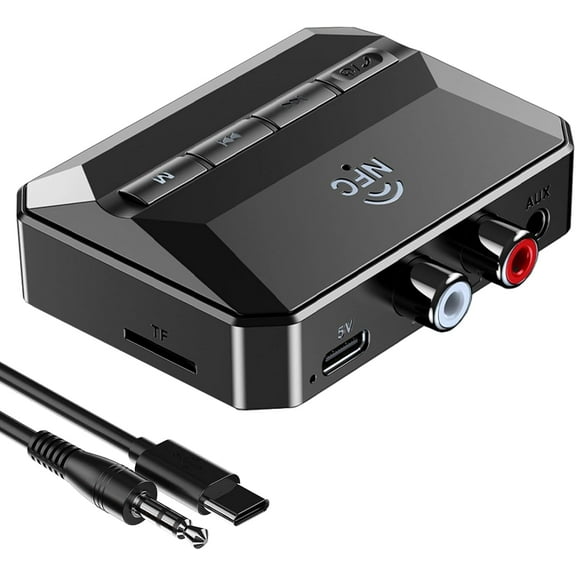 5.3 Bluetooth Receiver for Home Stereo, Bluetooth to RCA Adapter for Stereo Receivers AUX Bluetooth Adapter, NFC-Enabled Bluetooth RCA Audio Adapter, Support USB Drive/TF Card Play Music
