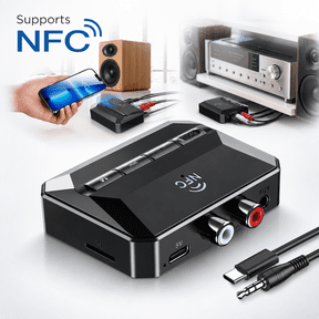 5.3 Bluetooth Receiver for Home Stereo, Bluetooth to RCA Adapter for Stereo Receivers AUX Bluetooth Adapter, NFC-Enabled Bluetooth RCA Audio Adapter, Support USB Drive/TF Card Play Music