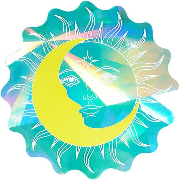 5.3" Diameter Sun Window Decals Rainbow Window Clings Moon Face Print Suncatcher Stickers Laser Film for DIY