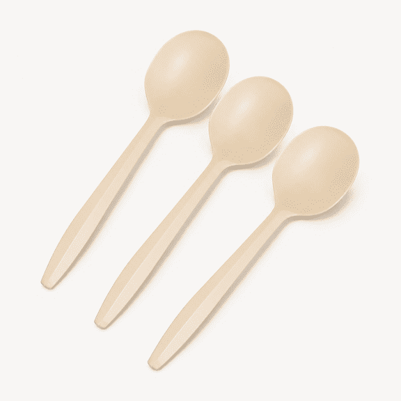 5.3" Disposable Soup Spoons - 50 Pack Heavy Duty Plant-Based Cutlery, Small Cornstarch Spoons for Hot Soup, Ice Cream, Parties (Ivory)