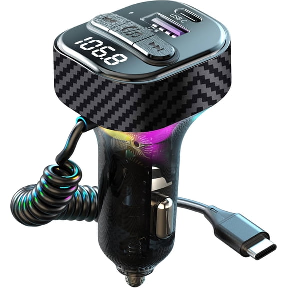 5.3 FM Transmitter for , with Type-C PD(30W) Port and , QC3.0 Port, FM Radio Transmitter, Support Handsfree Calling, Backlit,U Disk, Black