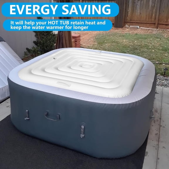 5.3 Ft Black Inflatable Hot Tub Cover - Energy Saving Square Hot Tub Lid with Handle Foldable Rain Overflow Cover for Outdoor Spa