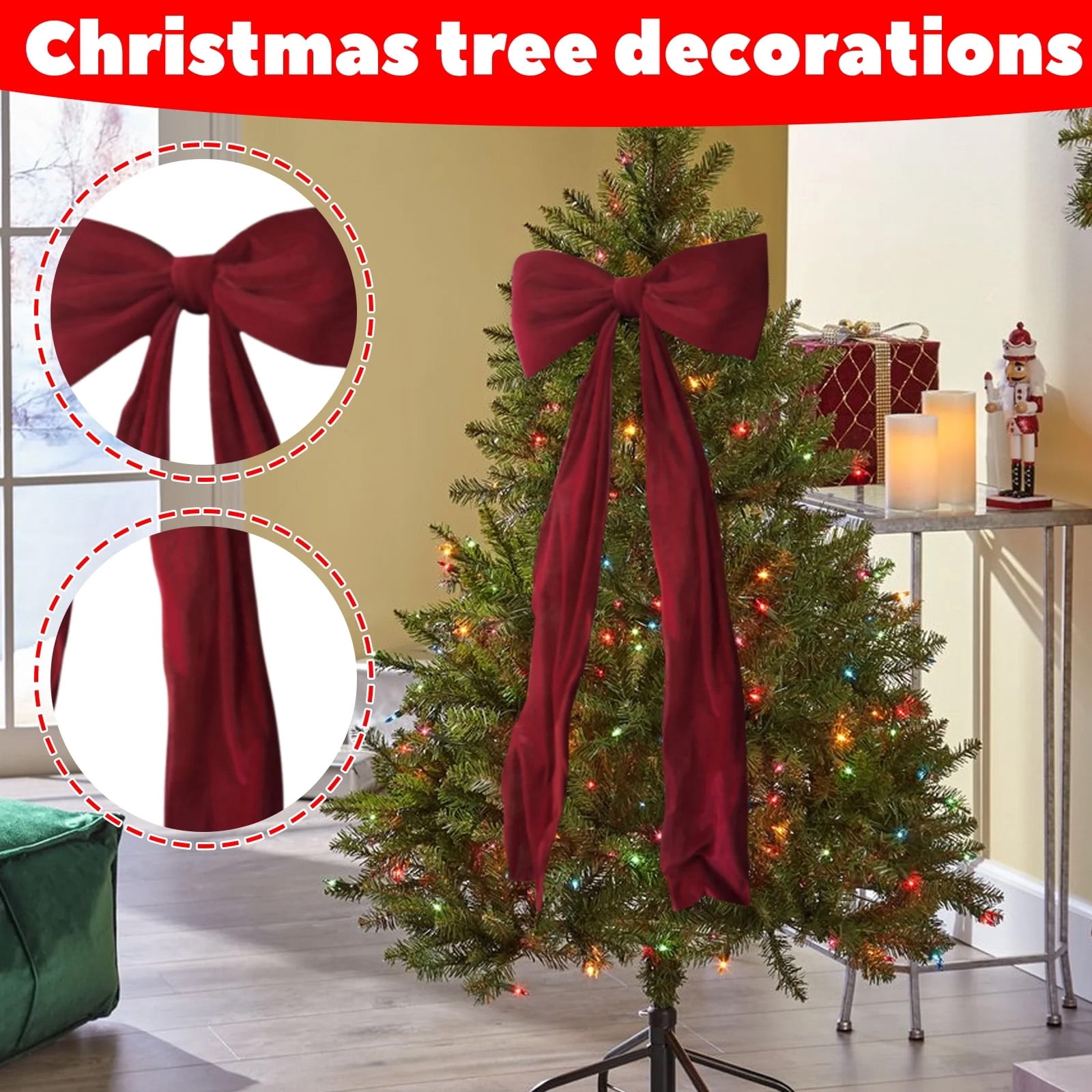 5.3 Ft Giant Red Velvet Christmas Bow for Tree Topper, Wall & Window ...