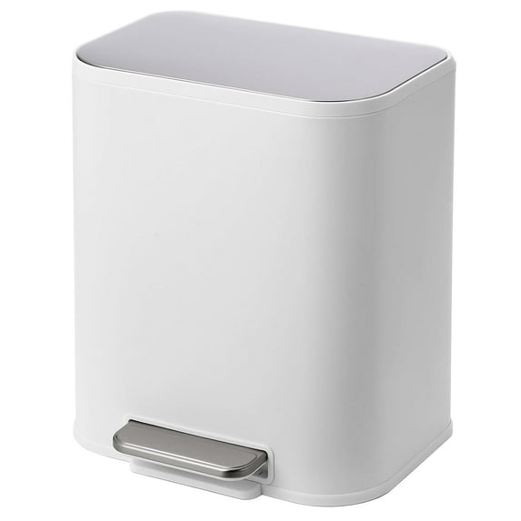 5.3 Gallon Kitchen Trash Can with Lid, Stainless Steel Garbage Can with Foot Pedal & Removable Inner Bucket, Rectangular Step On Waste Bin for Office Bedroom Living Room (White, 20L)