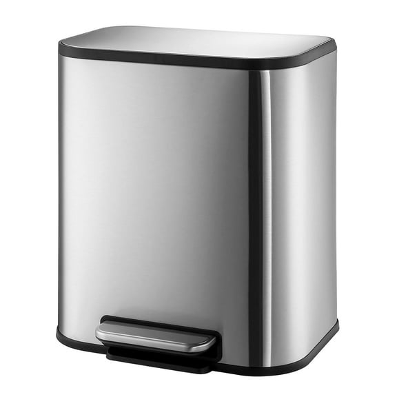 5.3 Gallon Stainless Steel Kitchen Trash Can with Lid, Rectangular Step-On Garbage Can with Foot Pedal & Removable Inner Bucket for Kitchen, Office, Bedroom