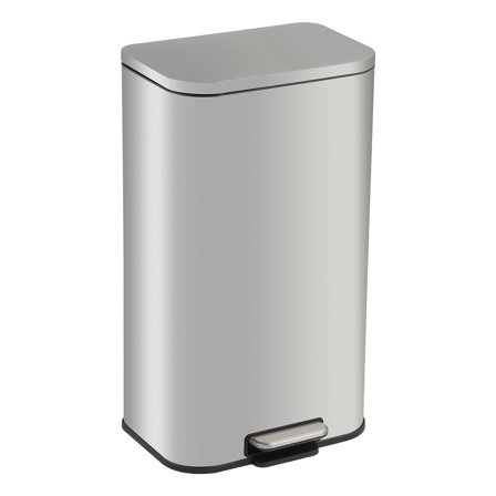 5.3 Gallon Stainless Steel Trash Can – Rectangular Garbage Bin with Soft-Close Lid, Foot Pedal, Removable Inner Bucket for Kitchen, Office, Restaurant - Silver