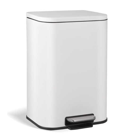 5.3 Gallon Trash Can for Kitchen,Stainless Steel Step Garbage Can with Soft-Close Lid,Trash Bin Fingerprint-Proof for Office Bathroom Living Room, White
