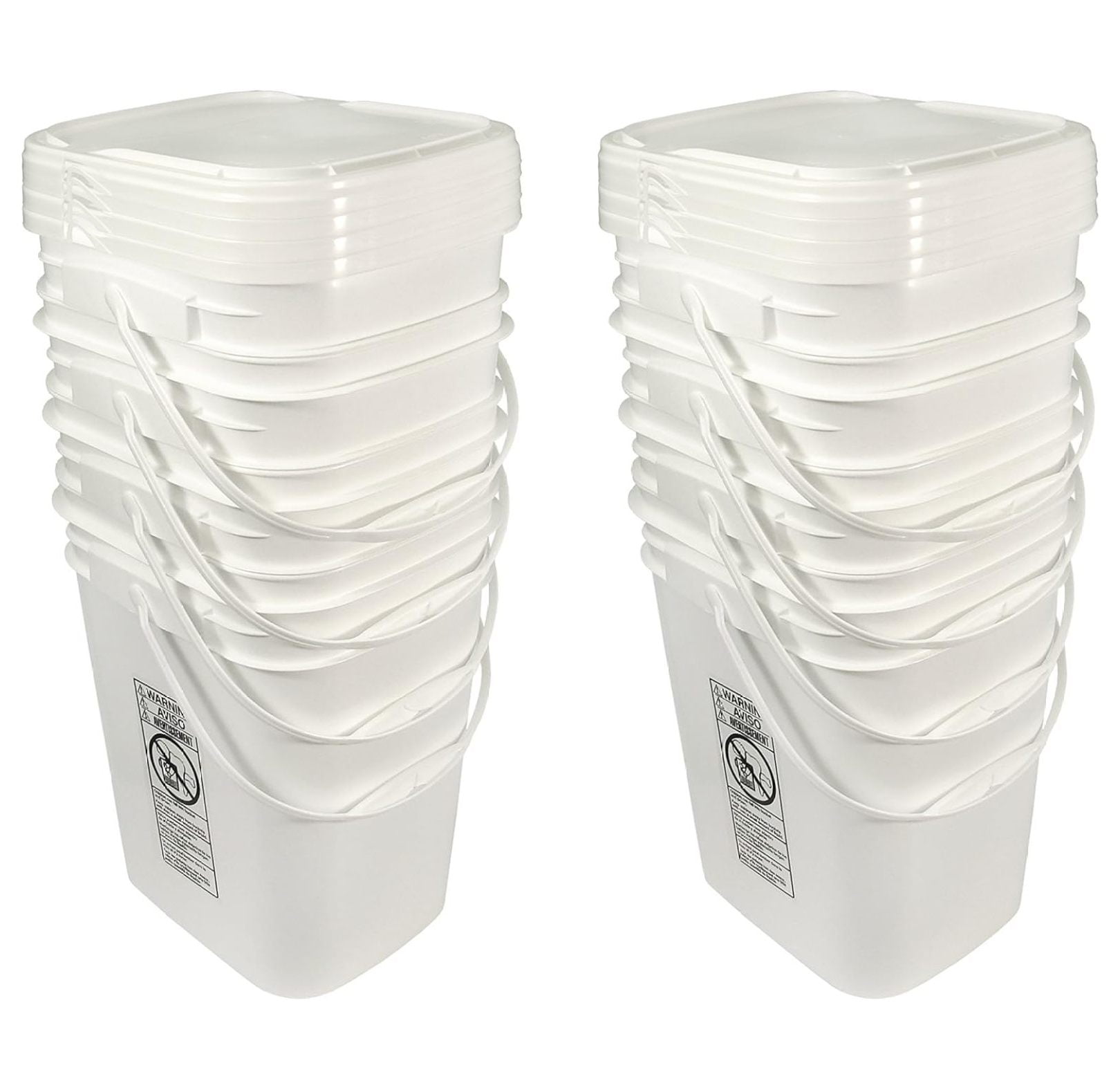 5.3 Gallon White Rectangular Bucket/Pail with Hinged Snap Lid, 8 Pack ...