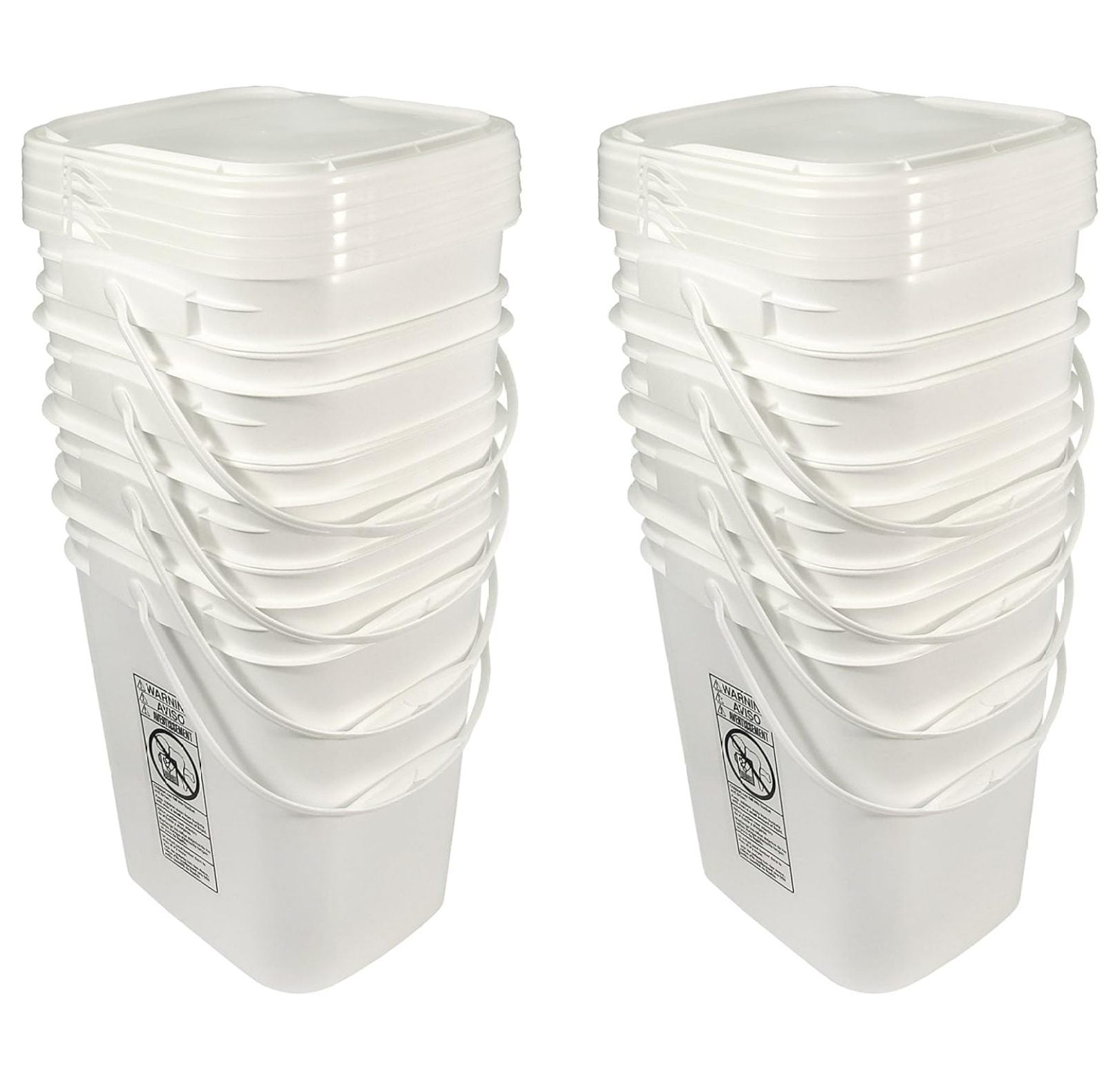 5.3 Gallon White Rectangular Bucket/Pail with Hinged Snap Lid, 8 Pack ...