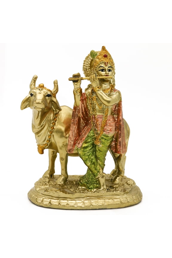 5.3" H Hindu God Lord Krishna Statue Indian Idol Krishna Sculpture Home Mandir Temple Diwali Pooja Item Puja Figurines Altar Shrine Decor