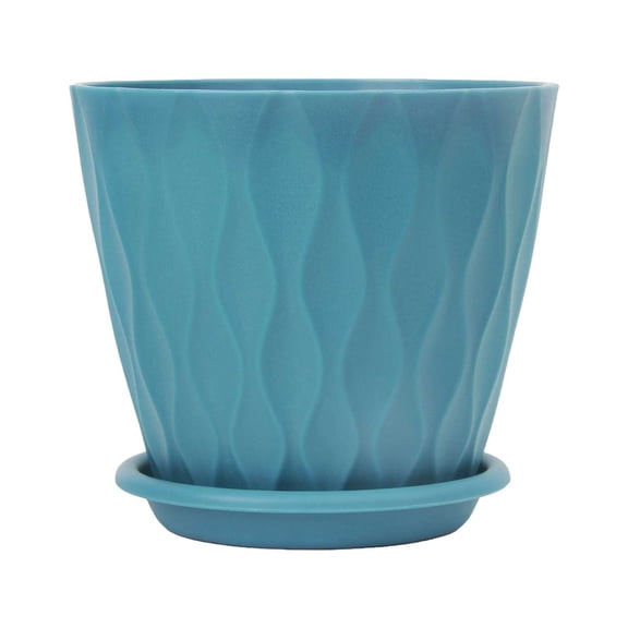 5.3 Inch Pots with Saucers, 5 Pack Water Wave Pattern Flower Planters with Drainage Holes, Thickened PP Modern Textured Medium Pots for Indoor Outdoor Plants, Multicolor