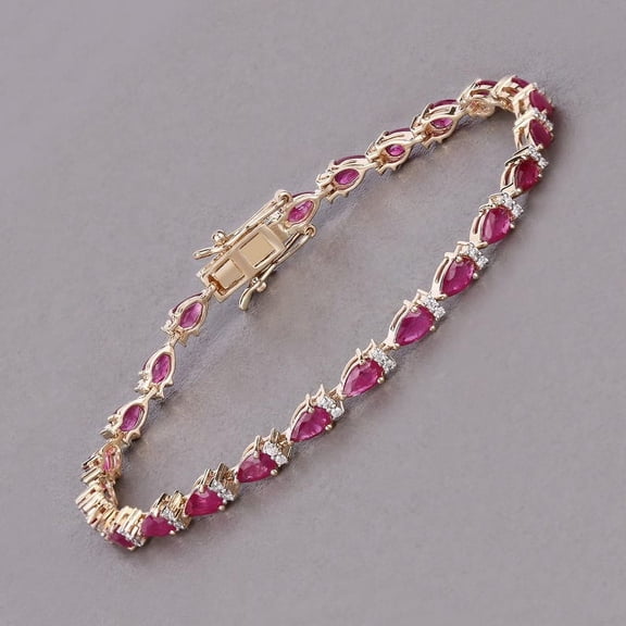 5*3 MM Ruby Tennis Bracelet,July Birthstone,Gold Bracelet for Women gift for her